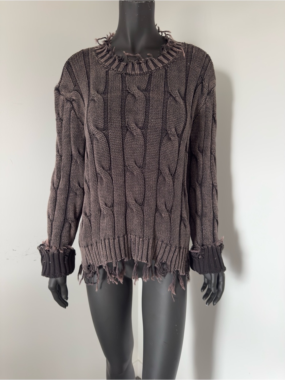 123. Böhme Distressed Cable Knit Sweater - Cotton Gray